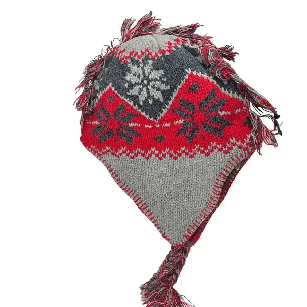 LL Bean Katahdin Mohawk Hat Beanie Mountain Red Kids Large